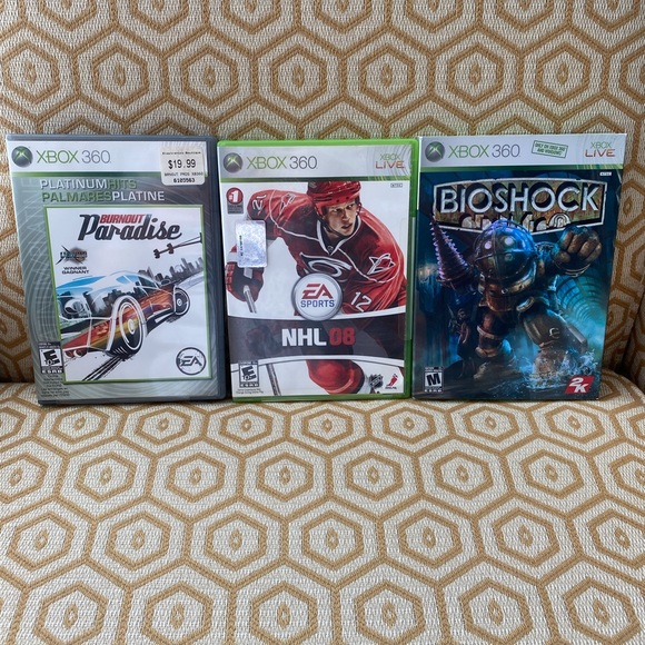 XBOX 360 Video Game Bundle : Bioshock, Paradise Burnout NHL 08 - Picture 1 of 6